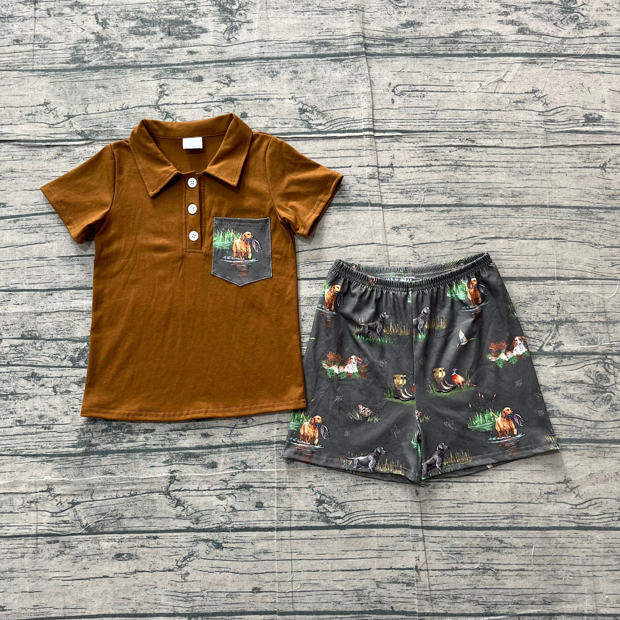 Pocket polo shirt hunting shorts kids boys outfits