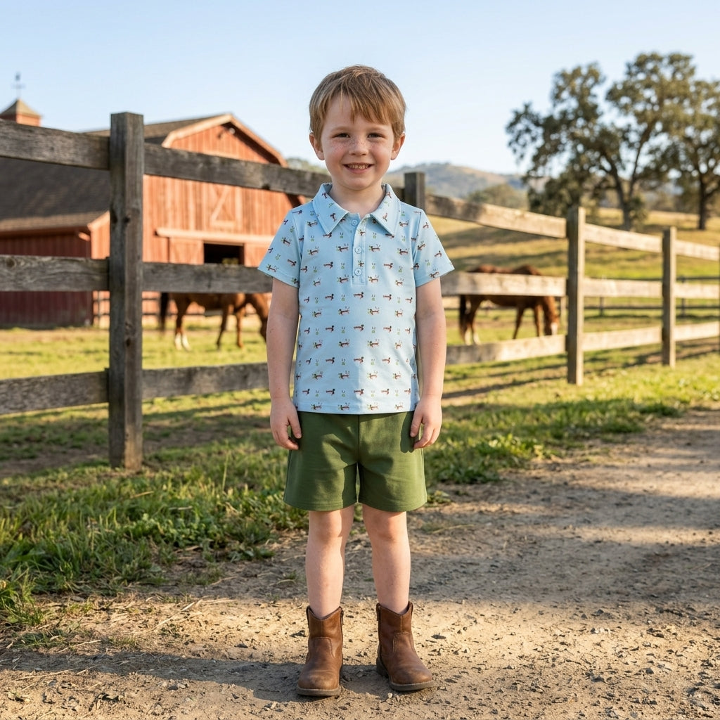 Short sleeves duck polo shirt olive shorts boys outfits