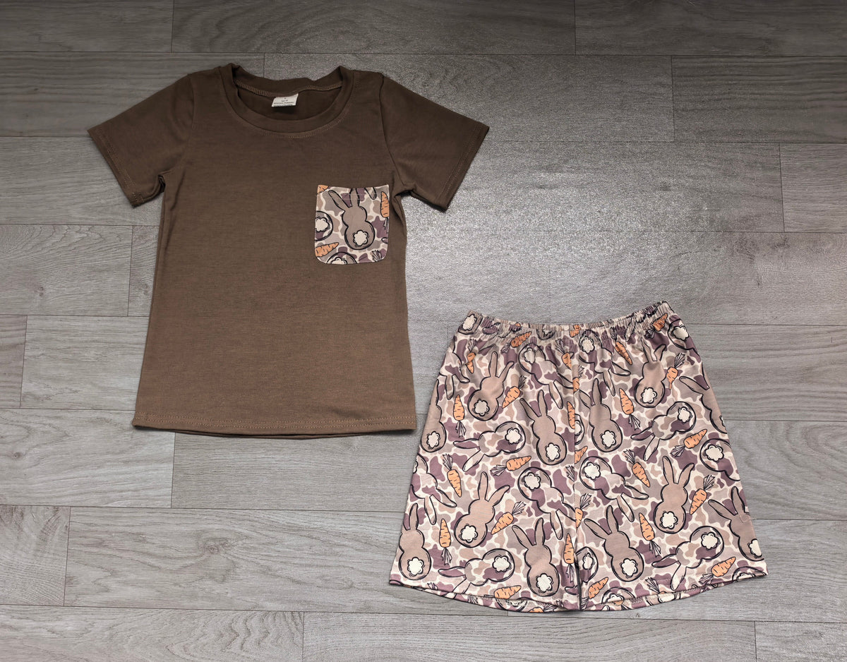Brown pocket camo rabbit boys Easter outfits