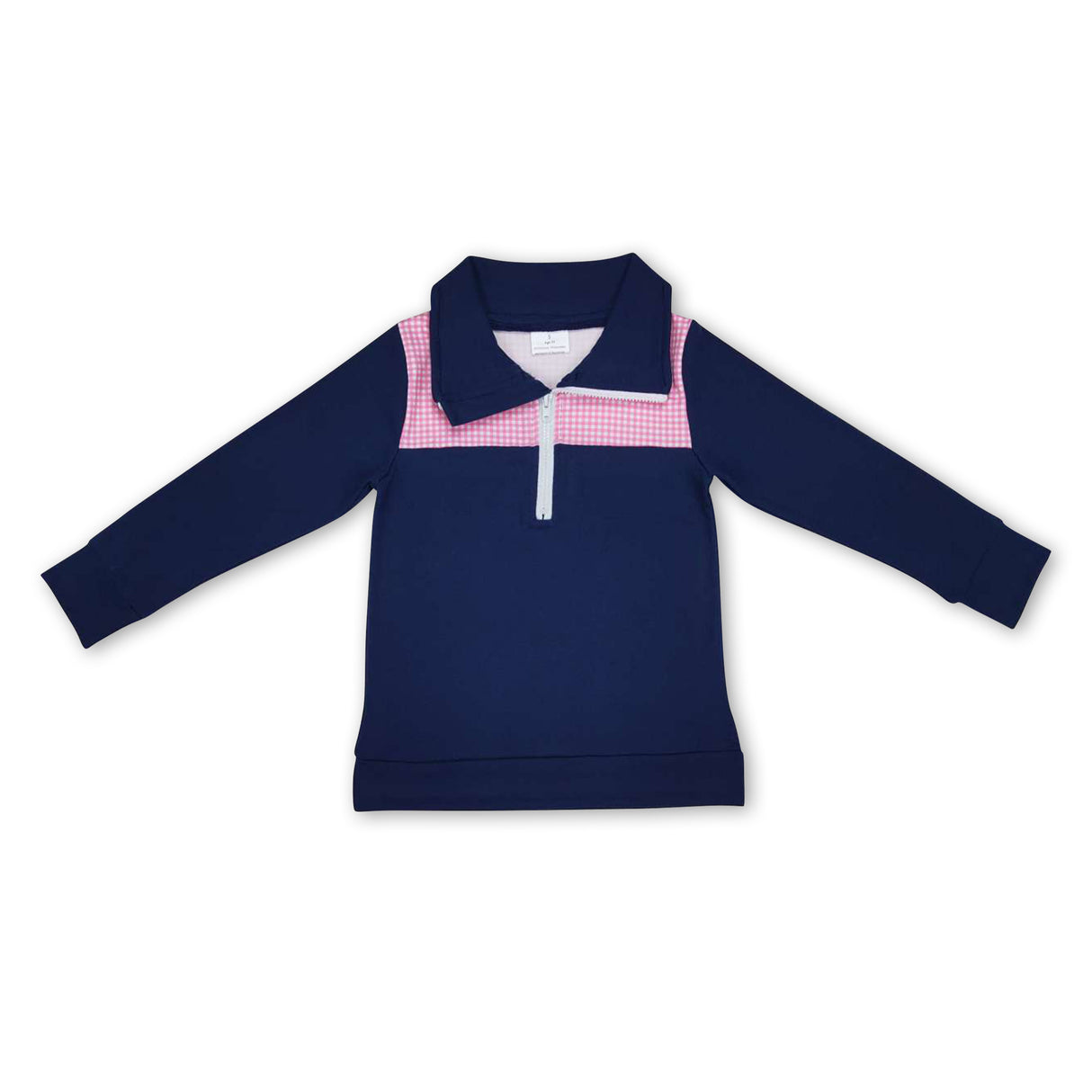 Navy cotton red plaid kids boy zipper pullover