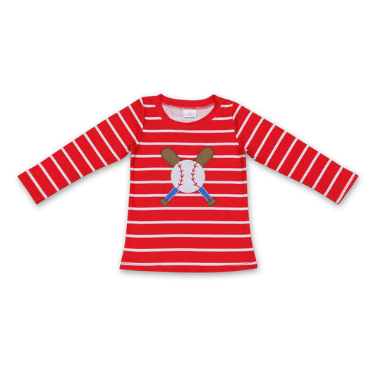 Red white stripe baseball kids boy shirt