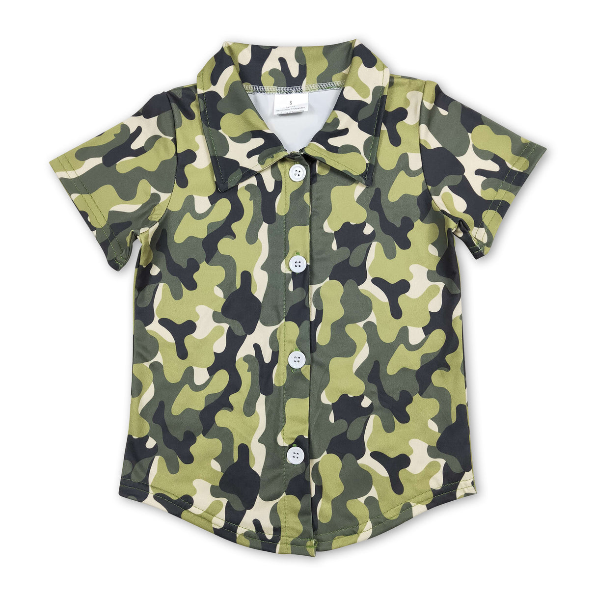 Green camo short sleeves boys button down shirt