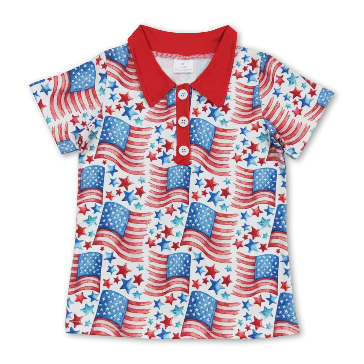 Short sleeves flag stars boys 4th of july polo shirt