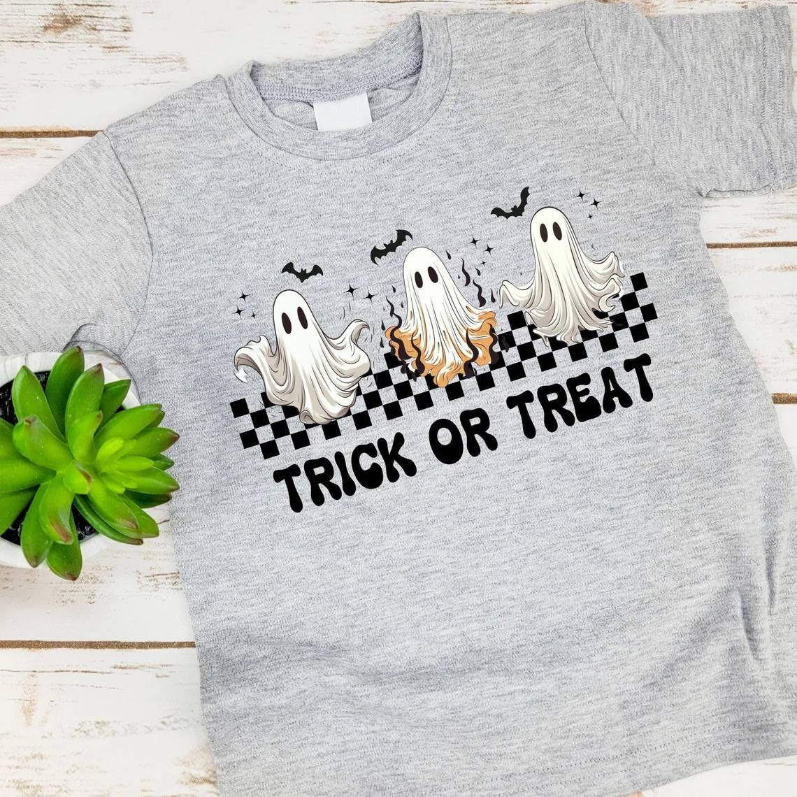 Short sleeves grey ghost bat kids Halloween shirt