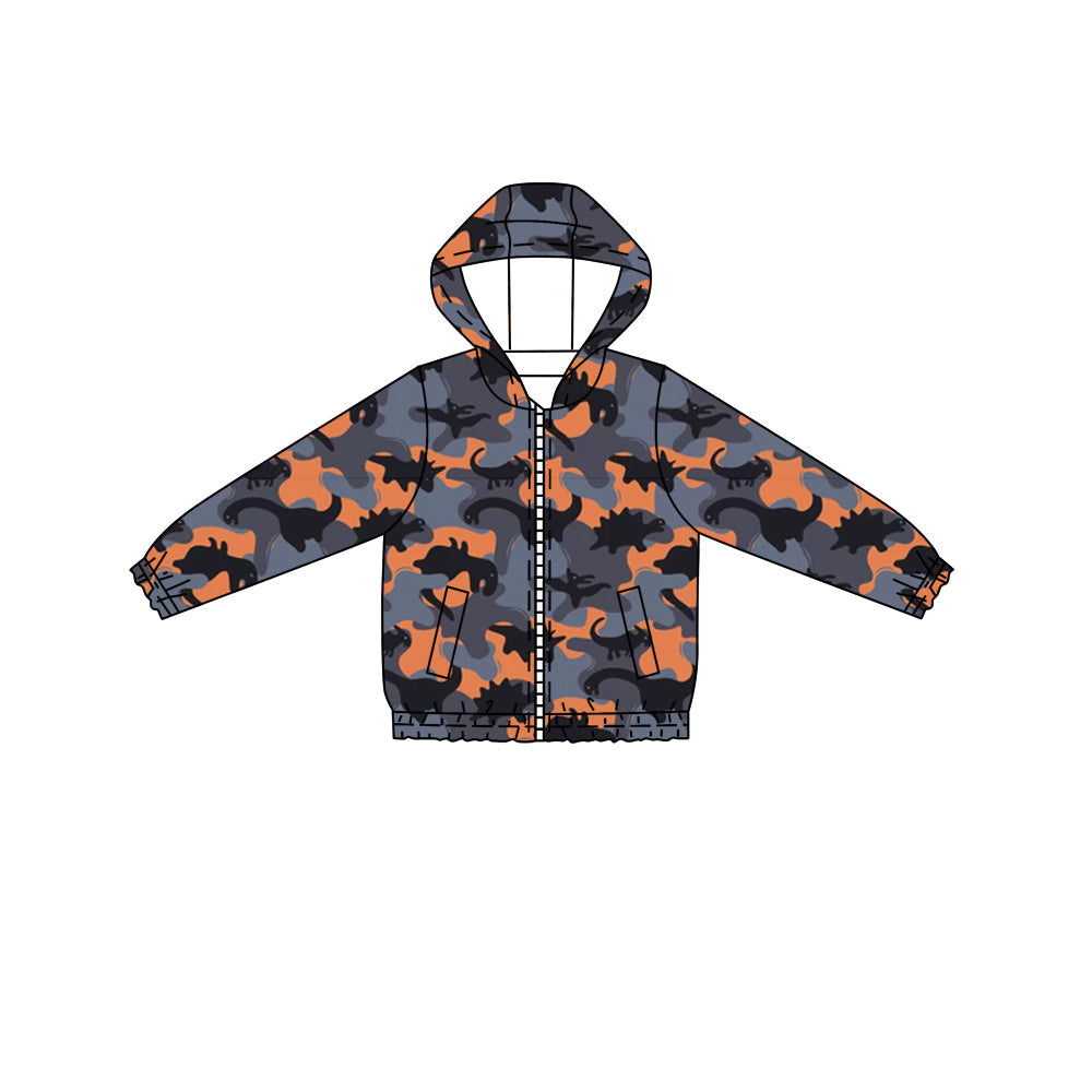 Orange dinosaur camo kids boys hooded jacket