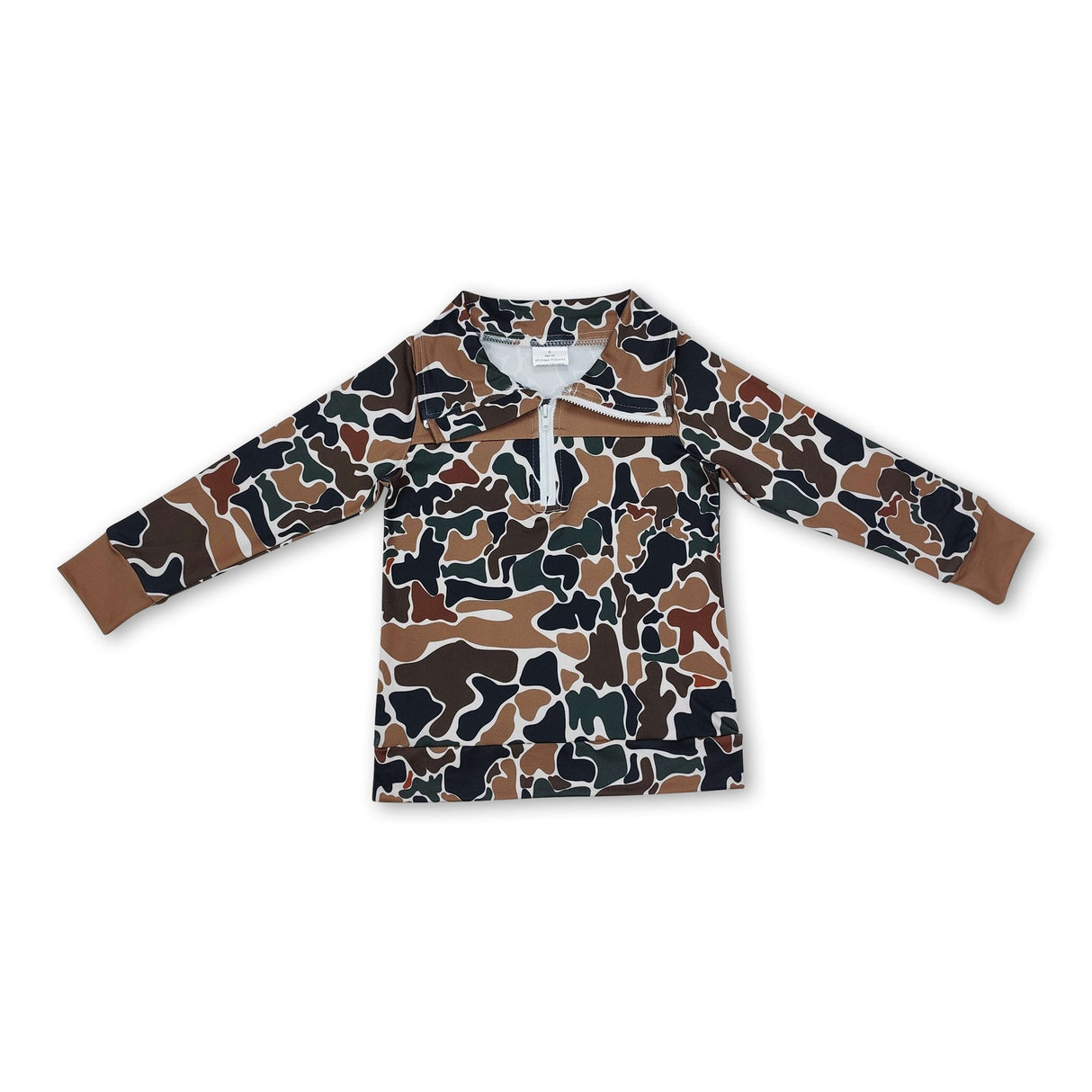 Long sleeves brown camo kids boys zipper pullover