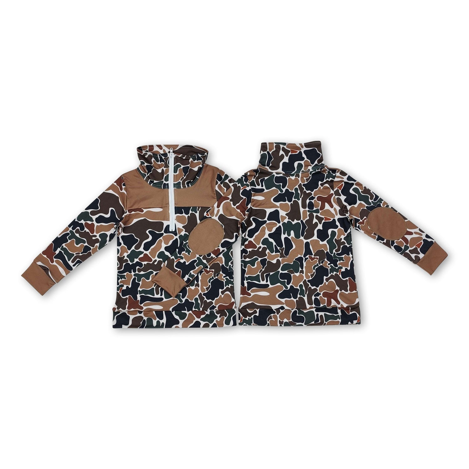 Long sleeves brown camo kids boys zipper pullover