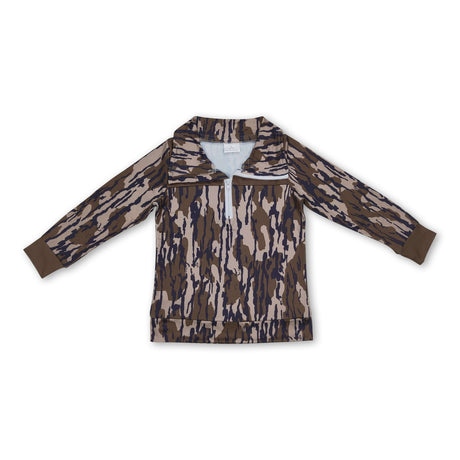 Long sleeves camo kids boys zipper pullover
