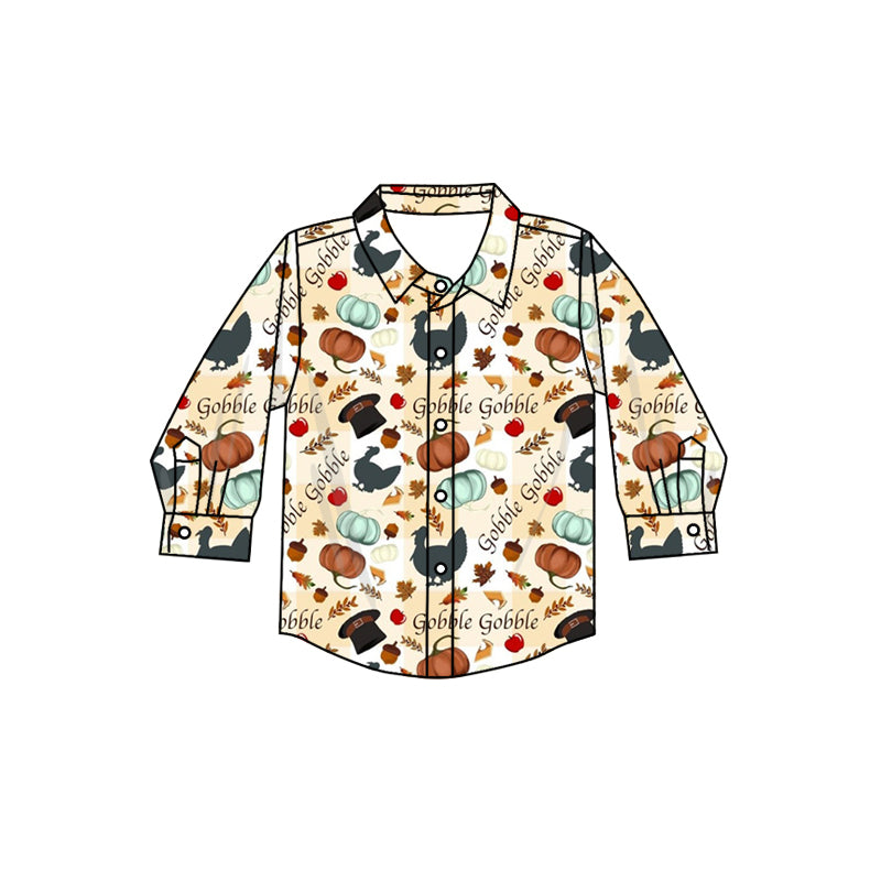 Long sleeves turkey pumpkin kids boys Thanksgiving shirt