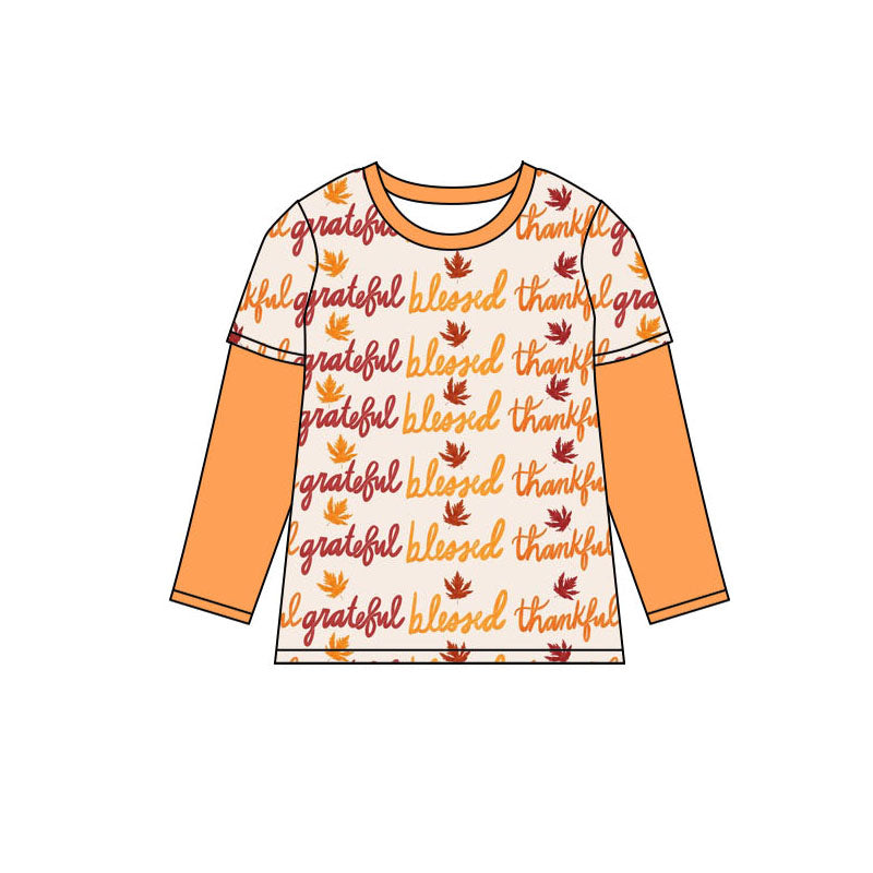 Grateful blessed thankful leaves boy Thanksgiving shirt