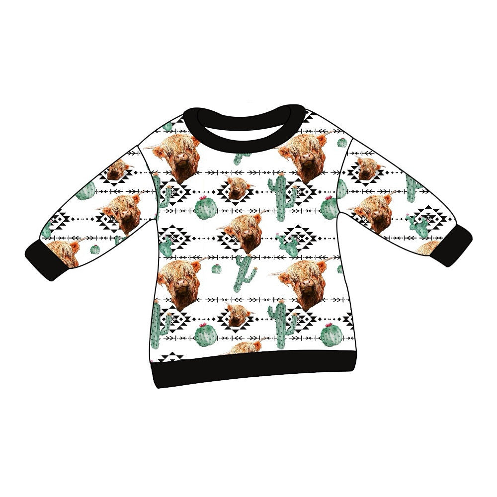 Long sleeves black highland cow aztec boys western shirt
