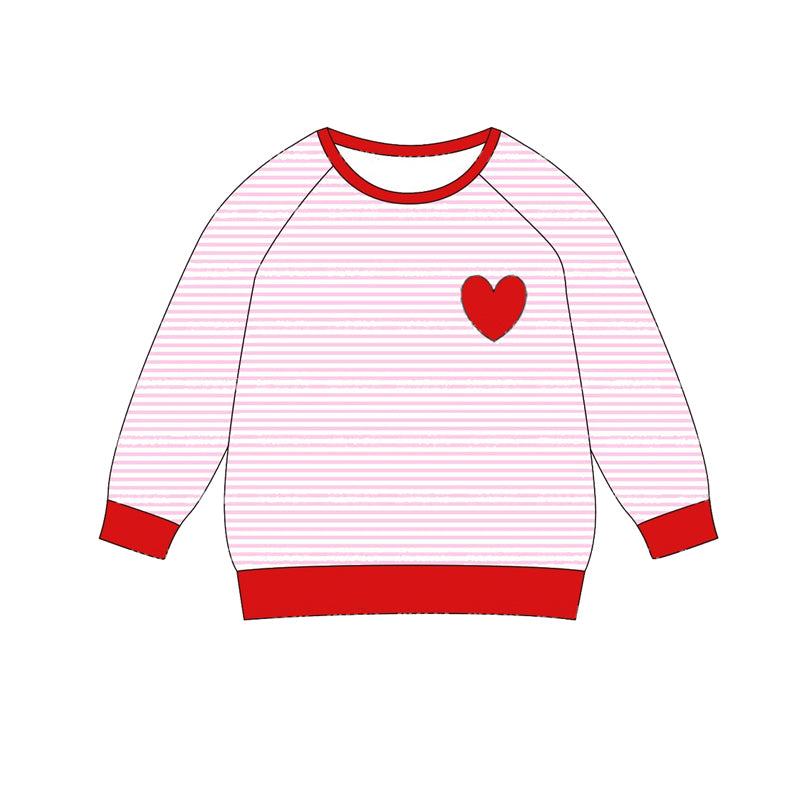 Pink stripe long sleeves heart baby kids Valentine's shirt