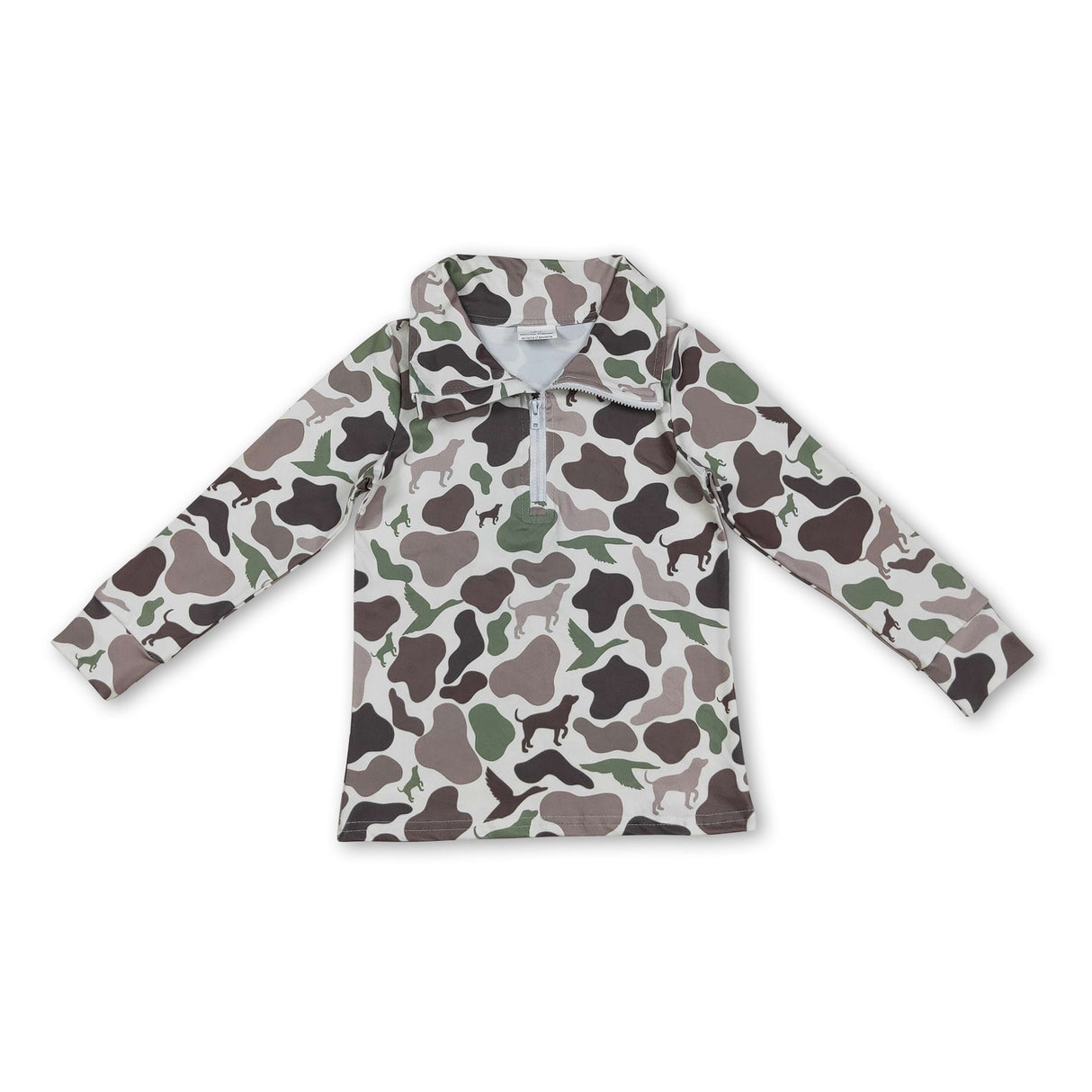 Long sleeves camo dog duck boys hunting zip pullover