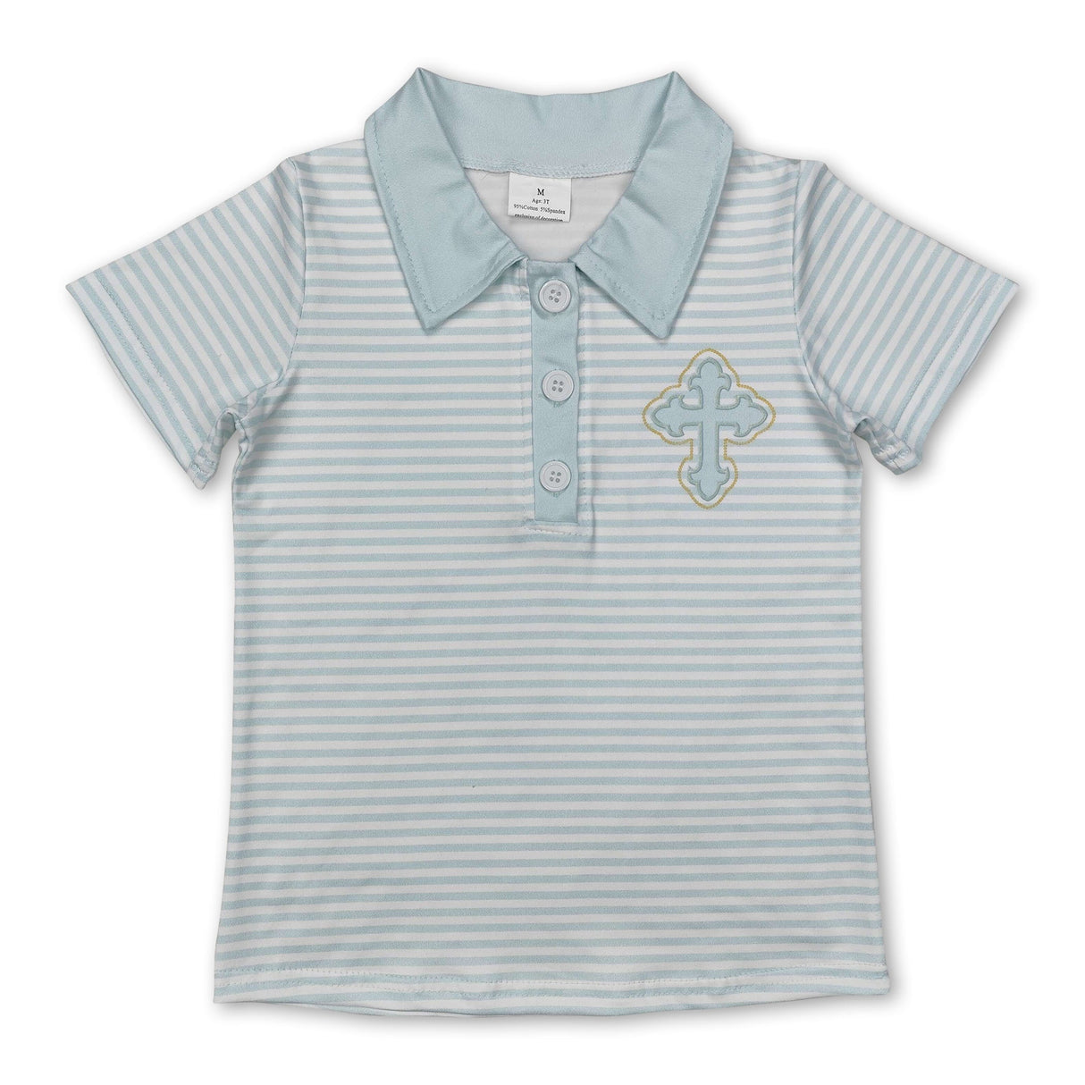 Short sleeves stripe cross kids boys Easter polo shirt
