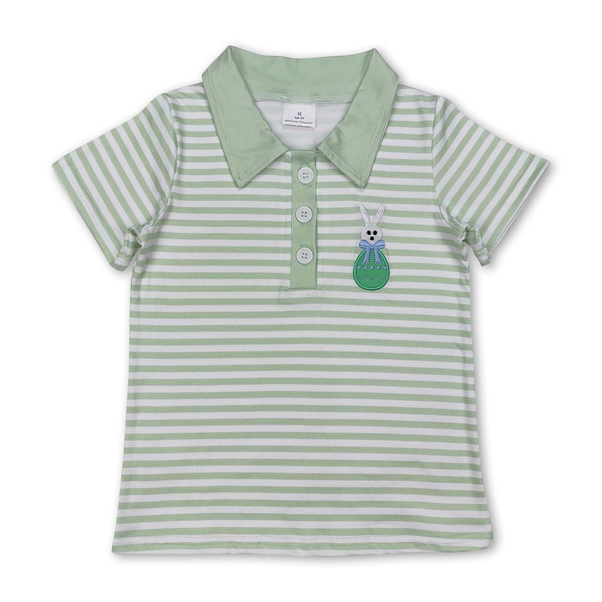 Short sleeves green stripe bunny kids boys Easter polo shirt