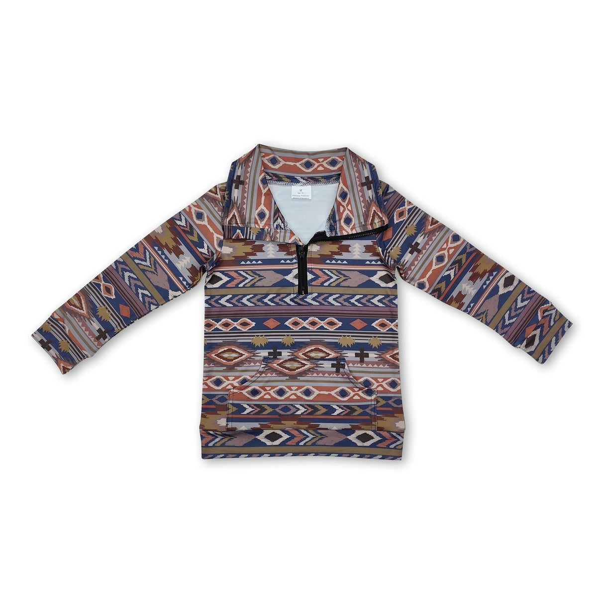Long sleeves aztec cross kids western zip pullover