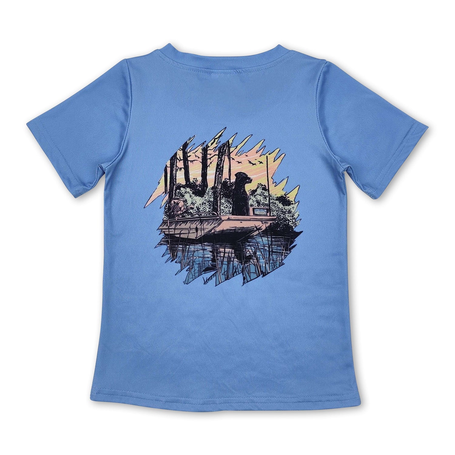 Short sleeves light blue dog kids boys hunting shirt