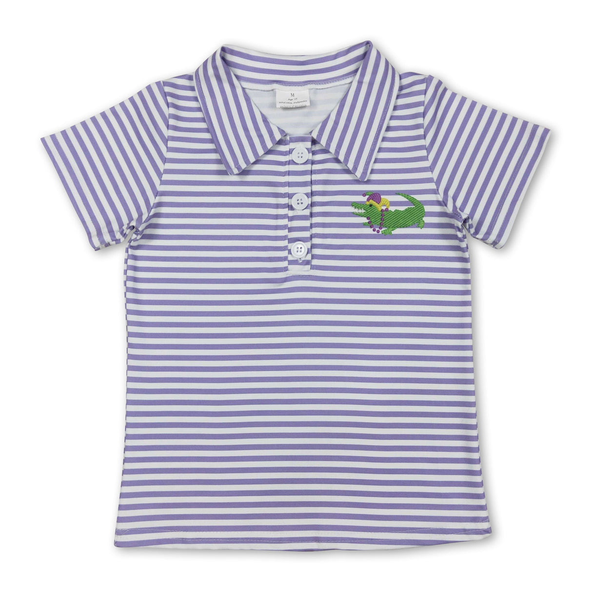 Short sleeves purple stripe alligator boys Mardi Gras polo shirt