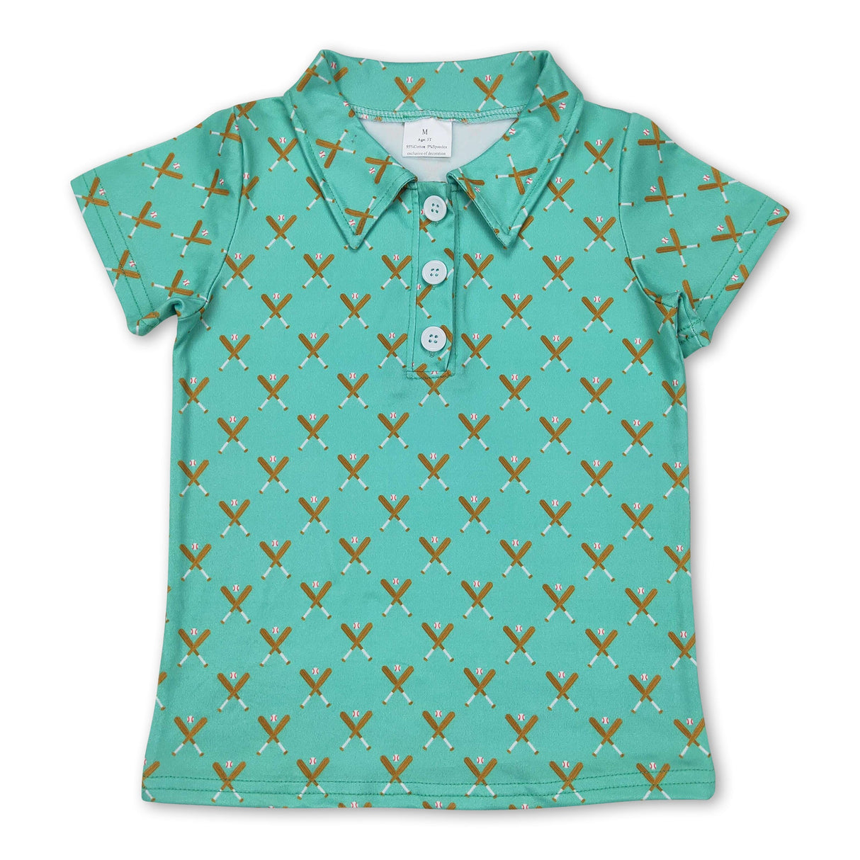 Green short sleeves baseball kids boys polo shirt