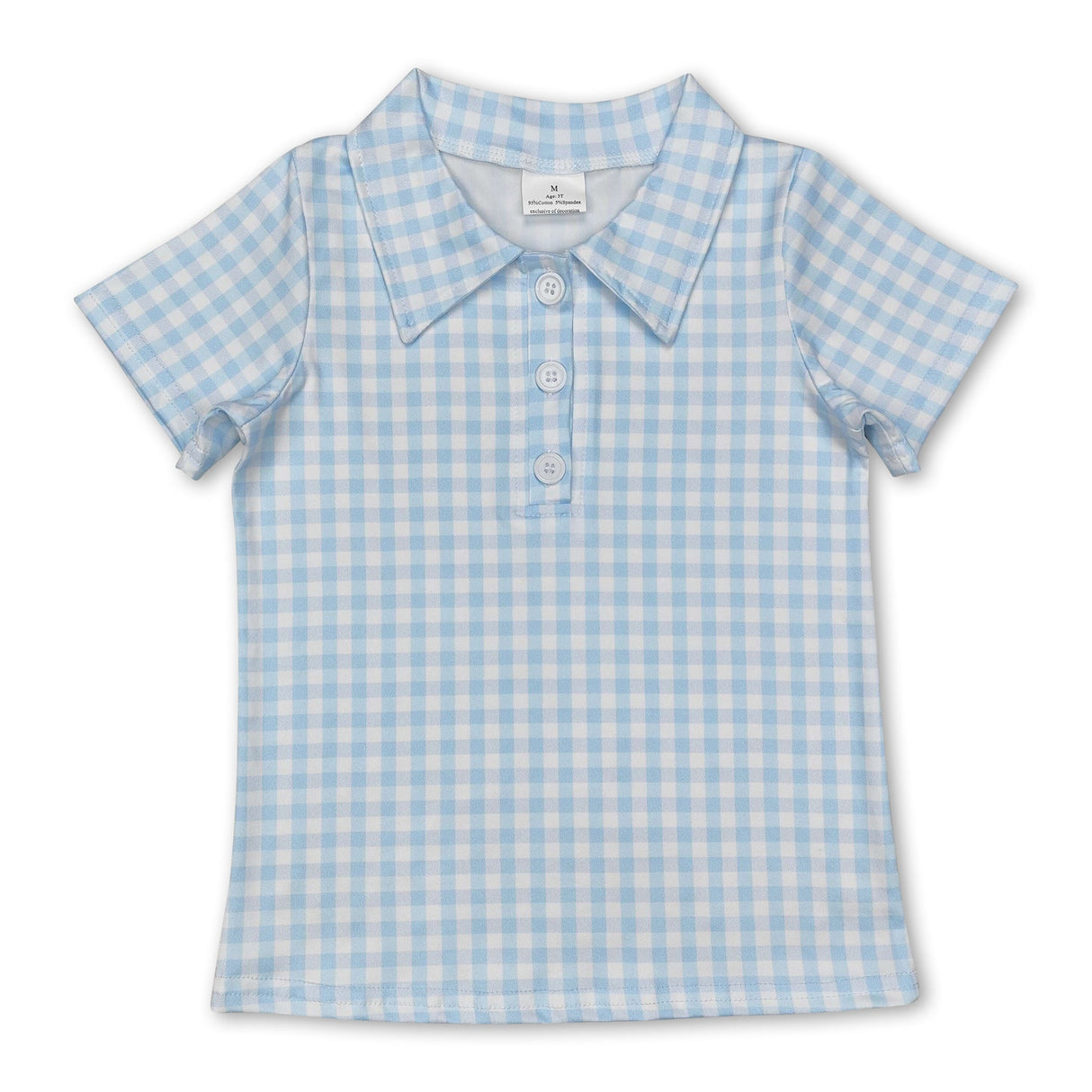 Short sleeves light blue plaid kids boys polo shirt