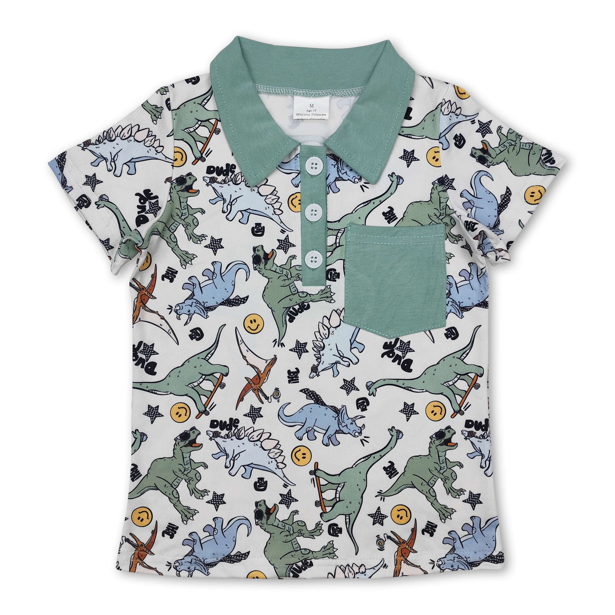 Short sleeves pocket dinosaur kids boys polo shirt