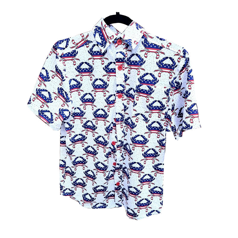 Stars stripe crab kids boys 4th of july button down shirt