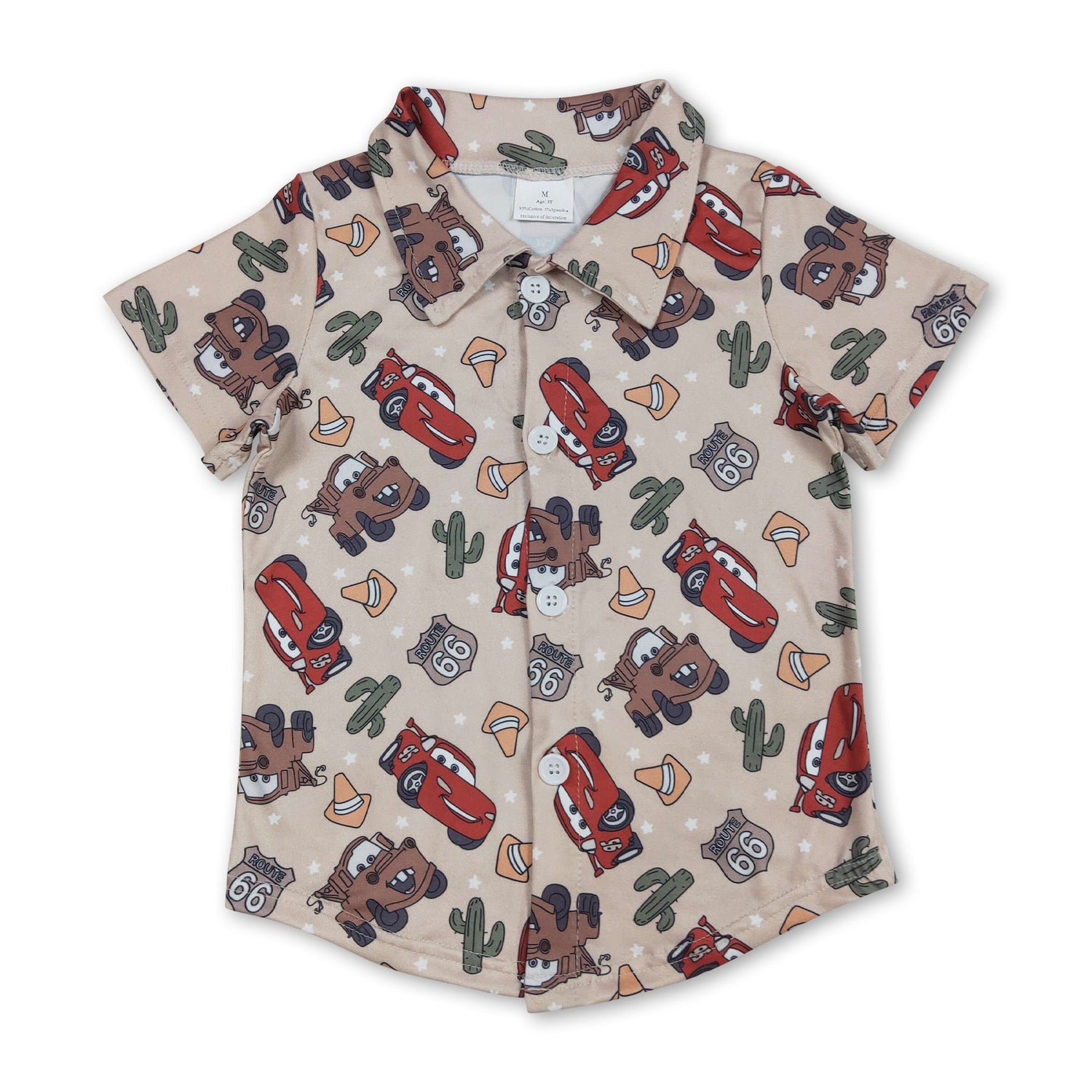 Short sleeves cars cactus kids boys button down shirt