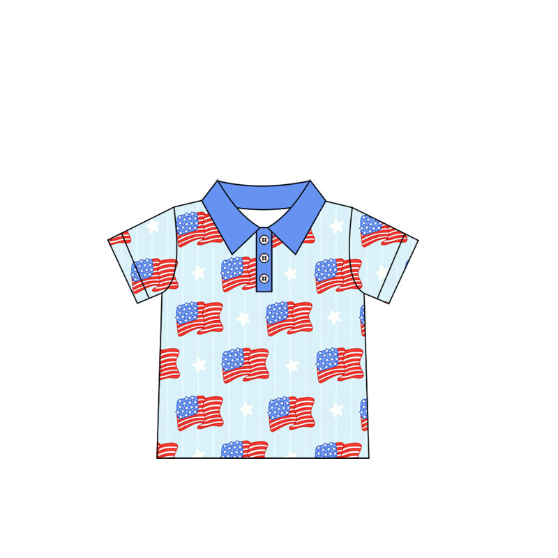 Short sleeves flag stars kids boys 4th of july polo shirt