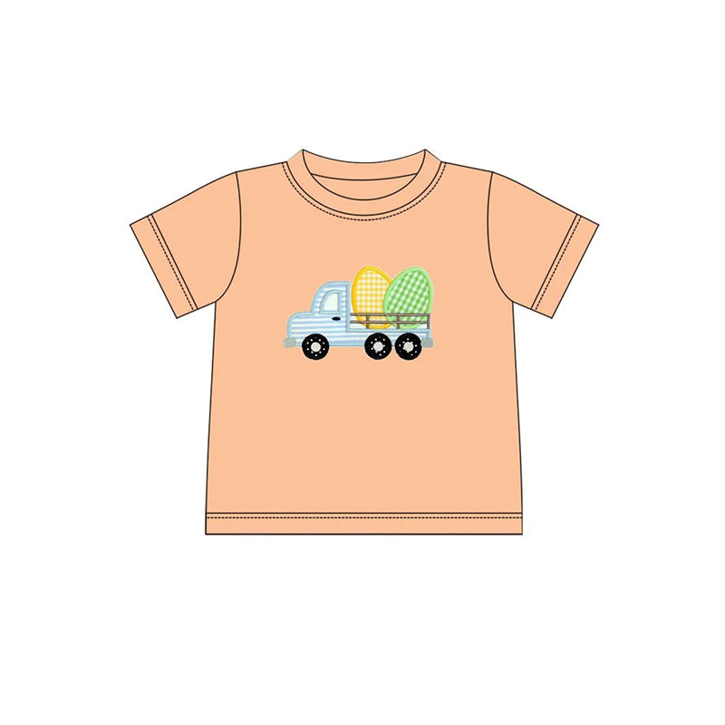 Short sleeves truck eggs baby boy Easter shirt
