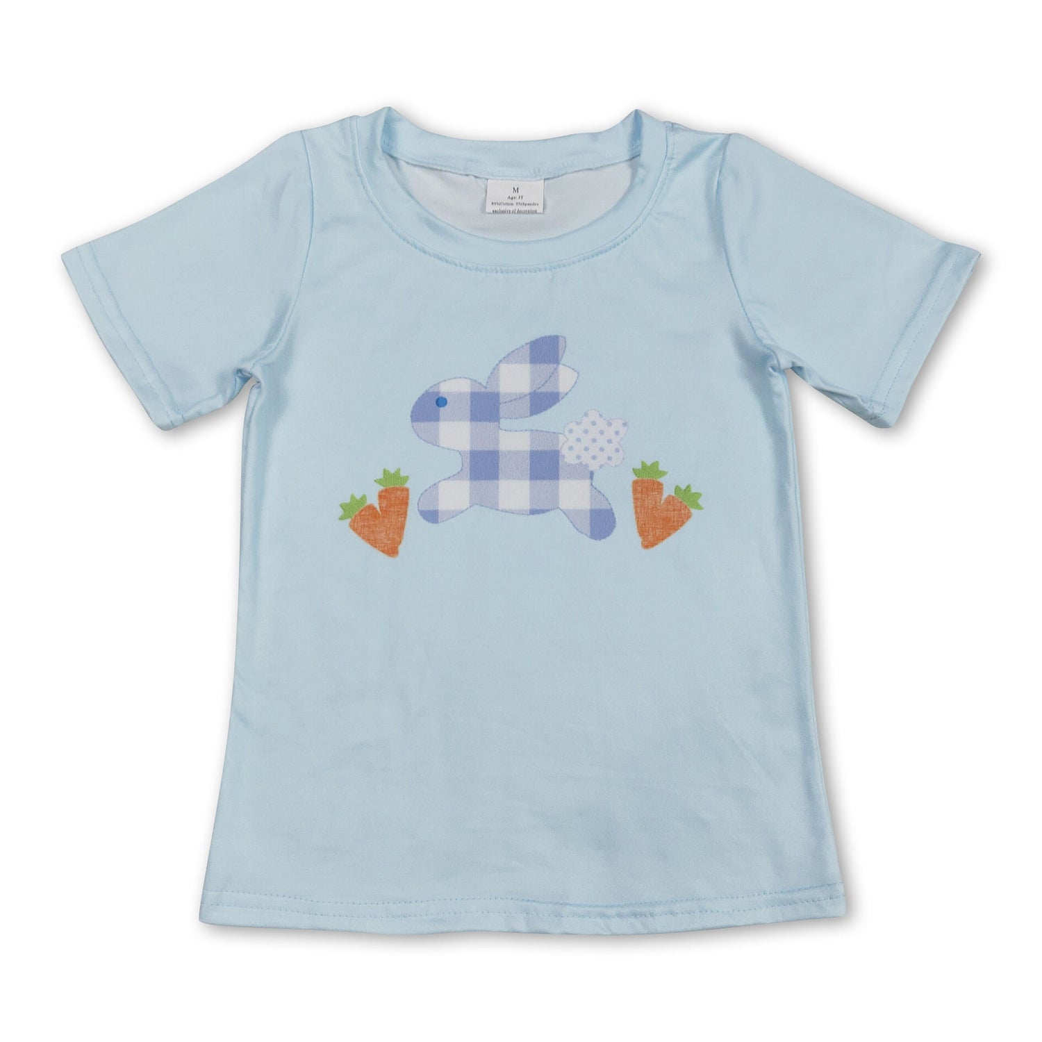 Light blue short sleeves bunny carrot boy Easter shirt