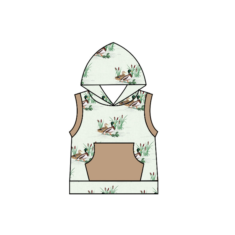 Sleeveless duck khaki pocket baby boy hoodie