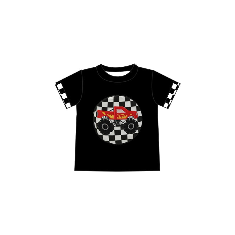 Black short sleeves plaid truck kids boys shirt