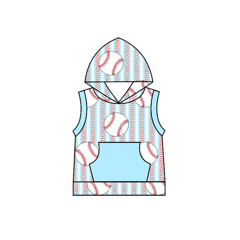 Sleeveless light blue pocket baseball kids boys hoodie