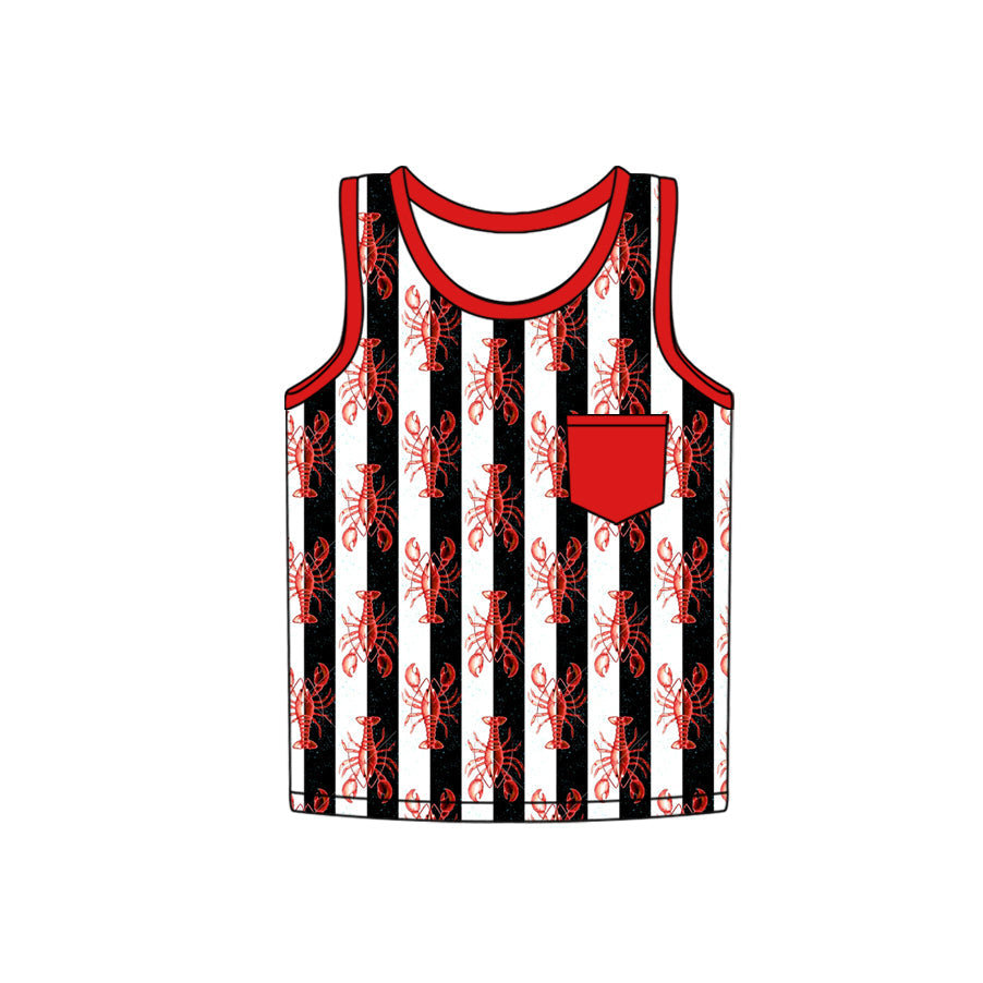 Red sleeveless crawfish stripe kids boys summer shirt