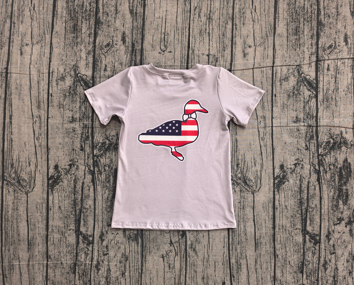 Grey short sleeves stars stripe duck boys 4th of july shirt