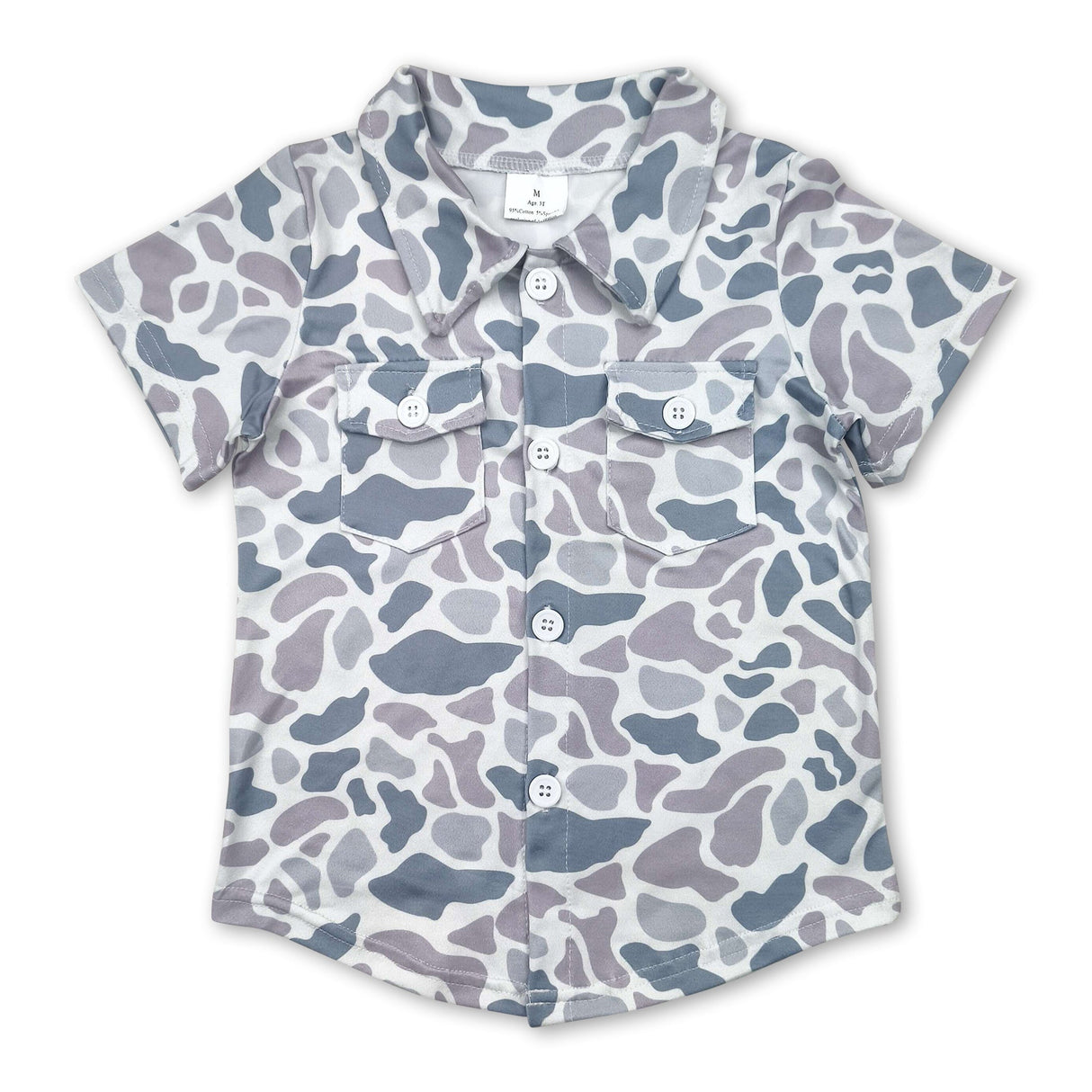 Grey camo pockets kids boys button down shirt