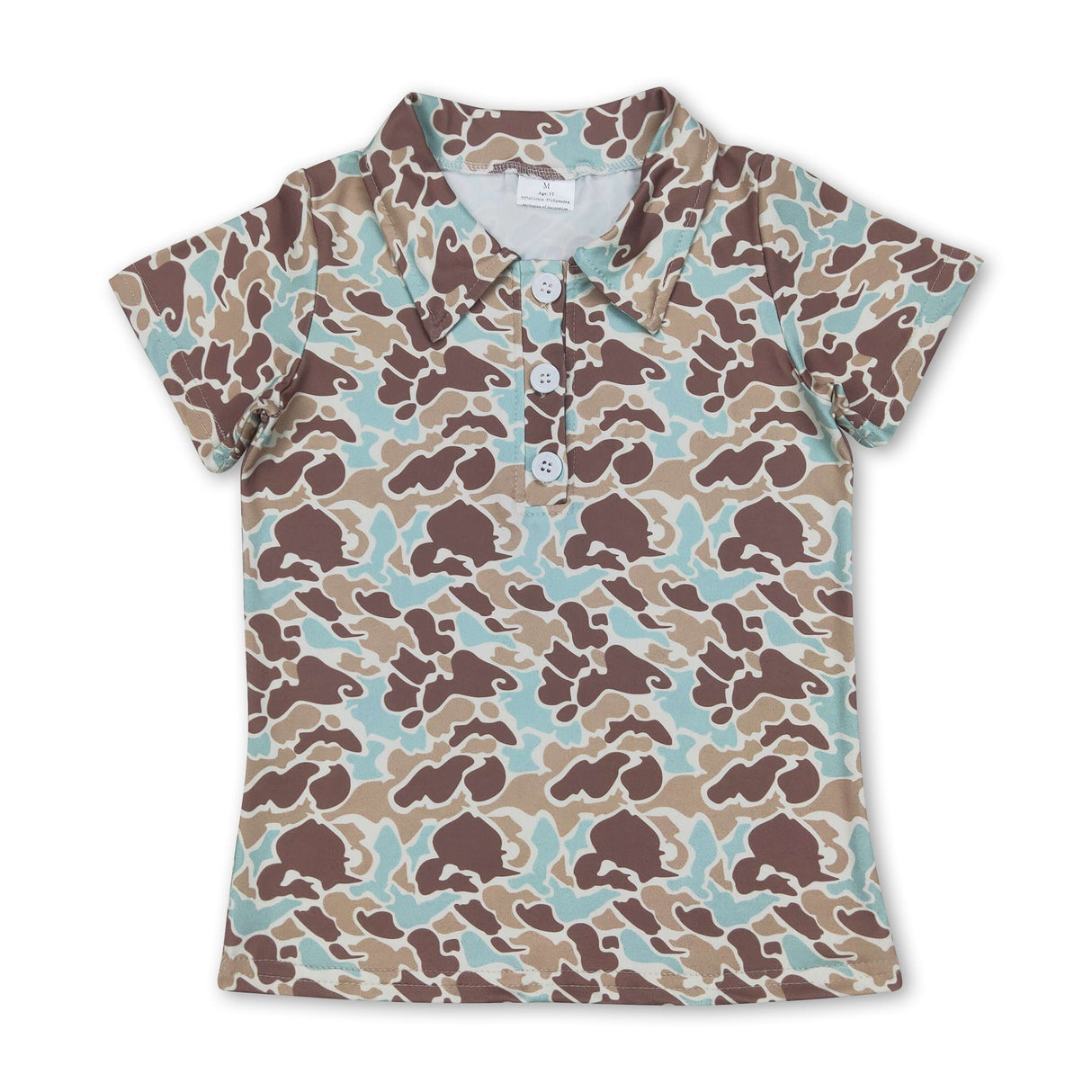 Short sleeves mint camo print kids boys polo shirt
