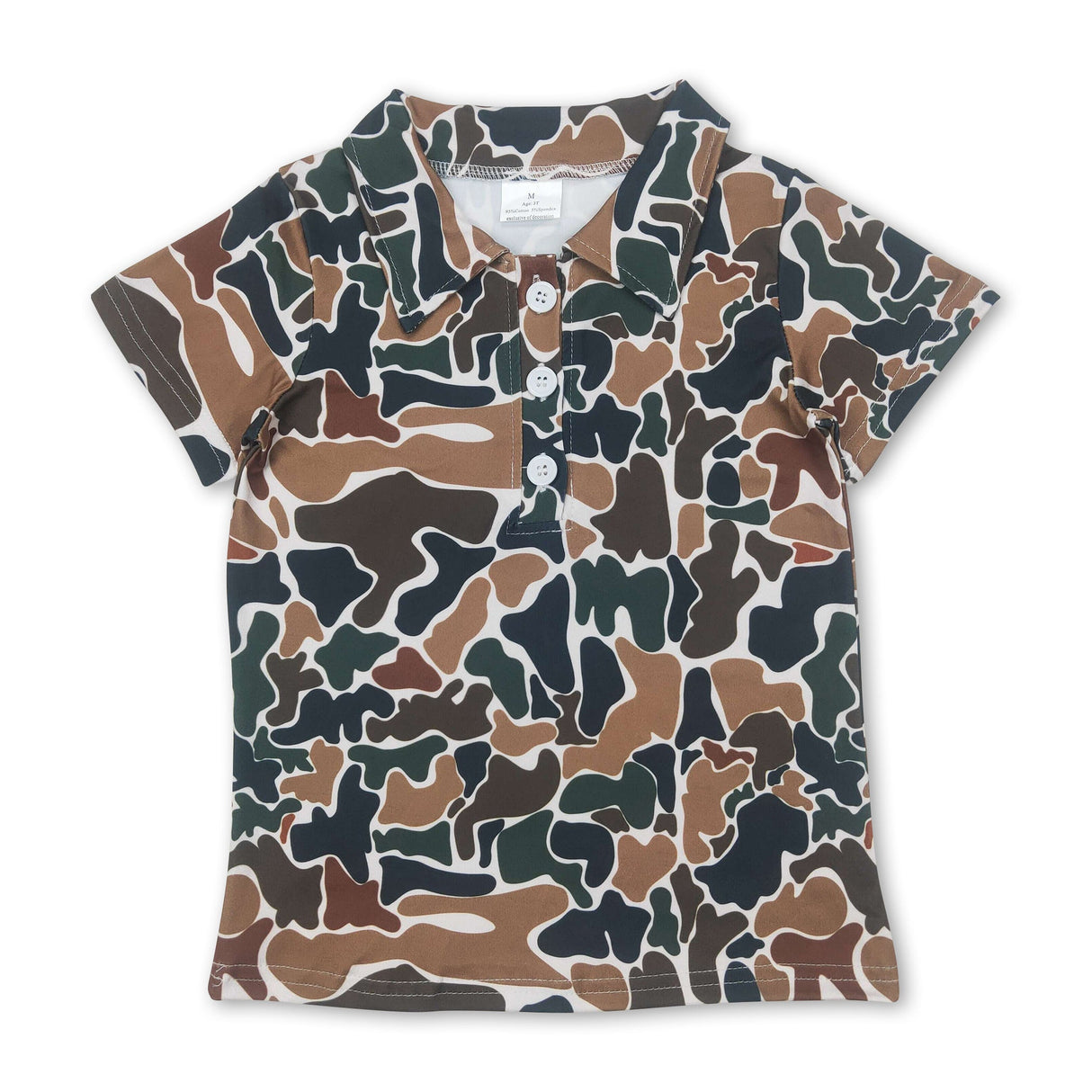 Short sleeves brown camo print kids boys polo shirt