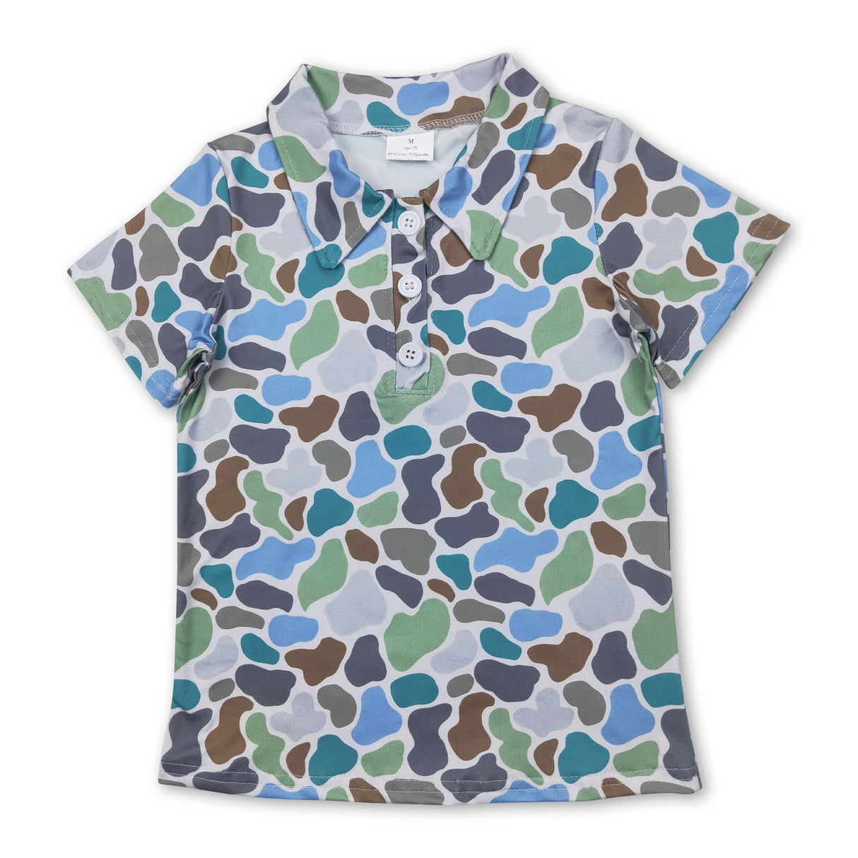 Short sleeves green camo print kids boys polo shirt