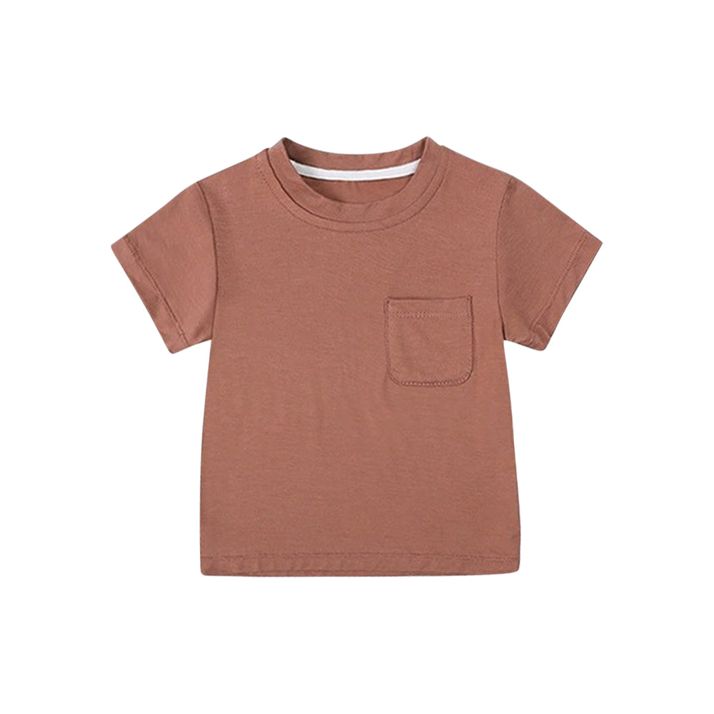 Brown short sleeves pocket cotton kids boys shirt