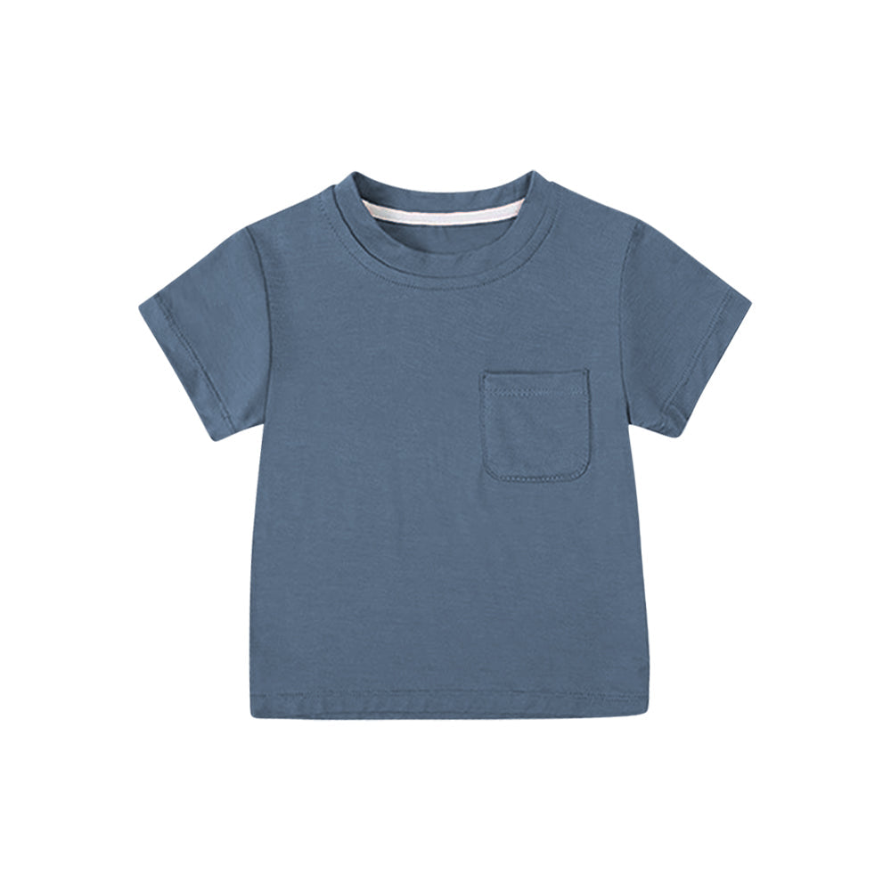 Blue short sleeves pocket cotton kids boys shirt