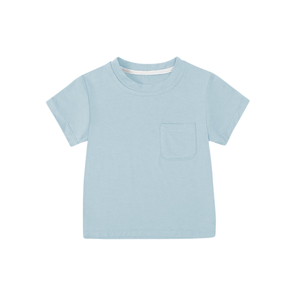 Light blue short sleeves pocket cotton kids boys shirt