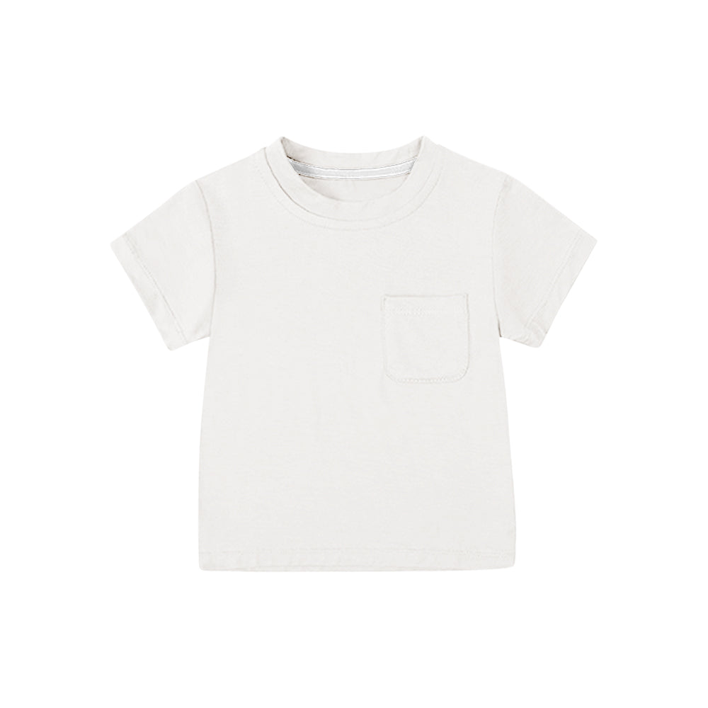 White short sleeves pocket cotton kids boys shirt