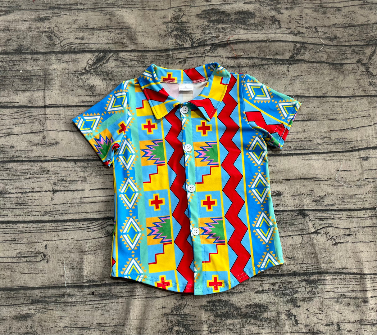 Short sleeves aztec western boys button down shirt