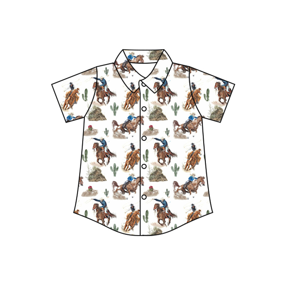 Short sleeves rodeo cactus kids boys western button shirt