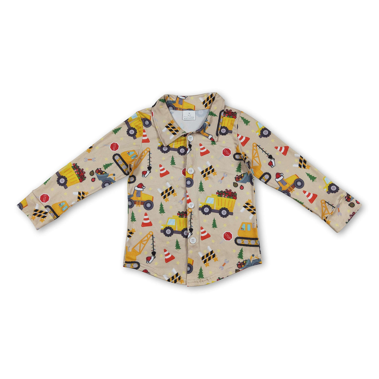 Constructions Christmas tree kids boys button down shirt