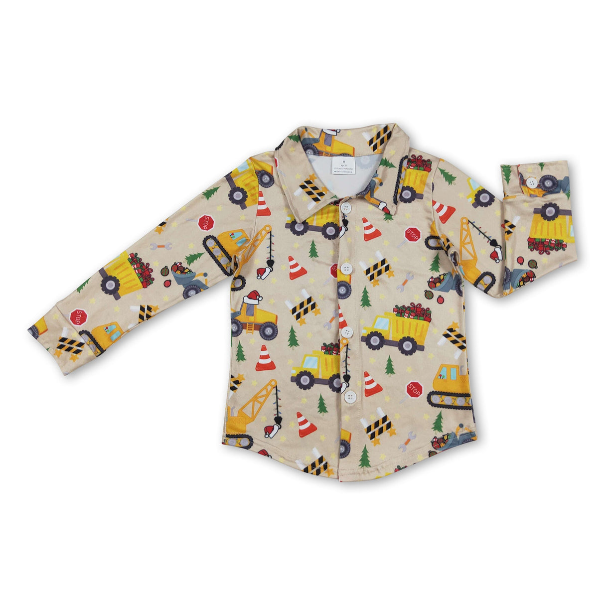 Constructions Christmas tree kids boys button down shirt