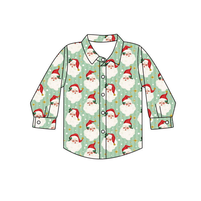 Long sleeves santa kids boys Christmas button down shirt