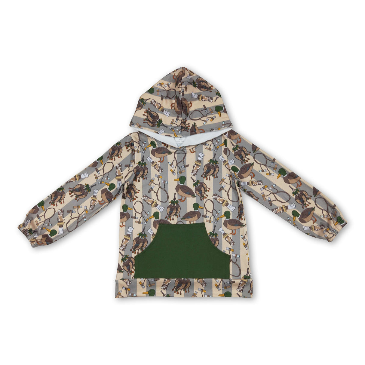 Olive pocket long sleeves duck kids boys hoodie