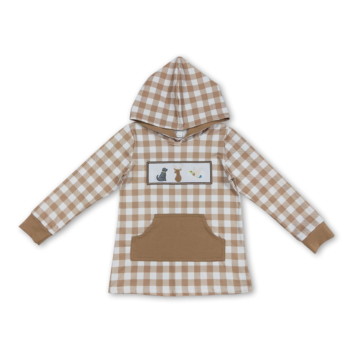 Khaki plaid duck dog deer hunting baby kids hoodie